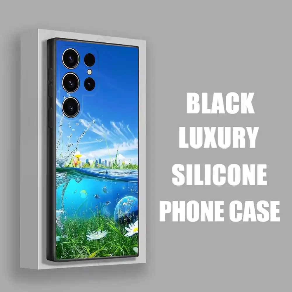 F-Frutiger Aero Fish Cat funda de teléfono para Samsung S25,S24,S20,S22,S23,S30,S21,5G,Fe,Lite,Ultra,Plus carcasa negra