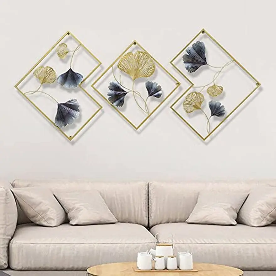 3Pcs Modern Ginkgo Metal 3D Wall Decoration  Art Hanging Sculpture Home Garden Hanging Decor 164*70.5cm