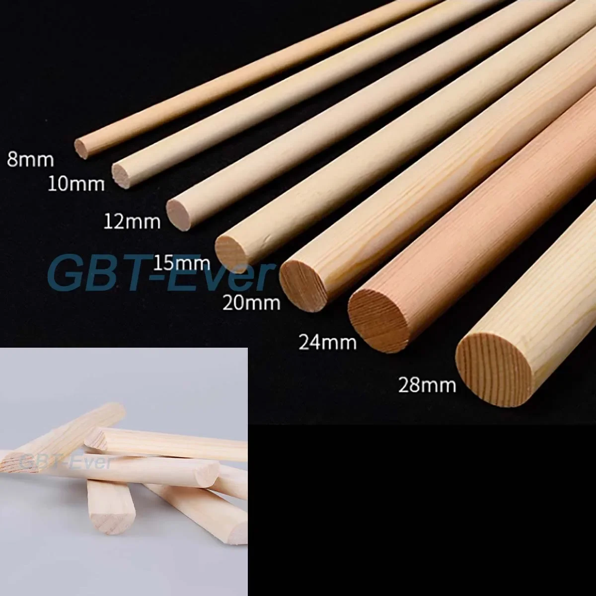 5/10Pcs 100-300mm Long Round DIY Wooden Pine Rods Sticks  Dia 8-28mm Building Model Woodworking Semicircular Rod Craft Supplies