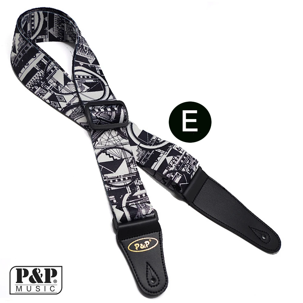 P&P Guitar Straps Black White Thermal Printing Electric Acoustic Folk Guitar Bass Strap