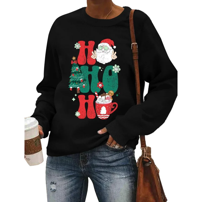 

Merry Christmas sports shirt Women's fun printed pattern t-shirt casual long sleeve top