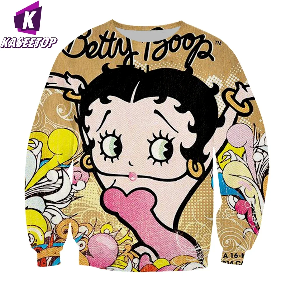 Sudadera de dibujos animados para hombre y niña, ropa de calle con estampado 3D de Betty Boop-S, jersey de manga larga, chándal Pllover de Hip Hop para mujer