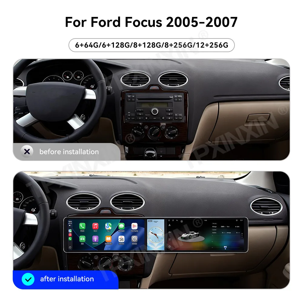 12.3+12.3 Inch Screen Car Radio For Ford Focus 2005-2007 Android Auto GPS Navigation Multimedia Video Stereo Receiver Head Unit