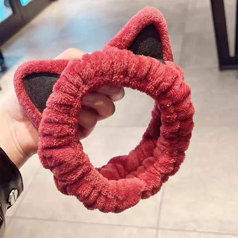 

Face Wash Headband Hairband With Cat Ears Coral Fleece Cartoon Cute Creative Hair Accessories faixa de cabeça headbands for women diademas headband