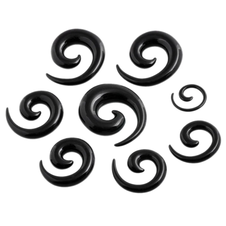 1 Pair 1.6-20mm Acrylic Spiral Ear Plugs Ear Tapre Stretcher Kit Twist Tunnel Expanders Starter Ear Piercing Black Body Jewelry