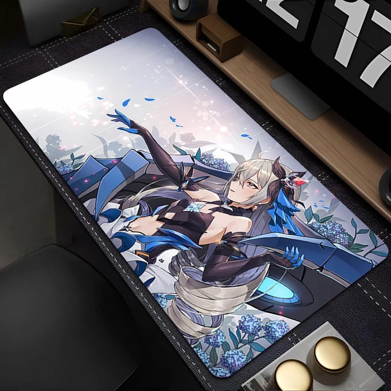 Tapis de souris pour ordinateur portable, Anime, accessoires de bureau, clavier en caoutchouc h-honkai Impact, 3 tasses, doux, grand tapis de bureau