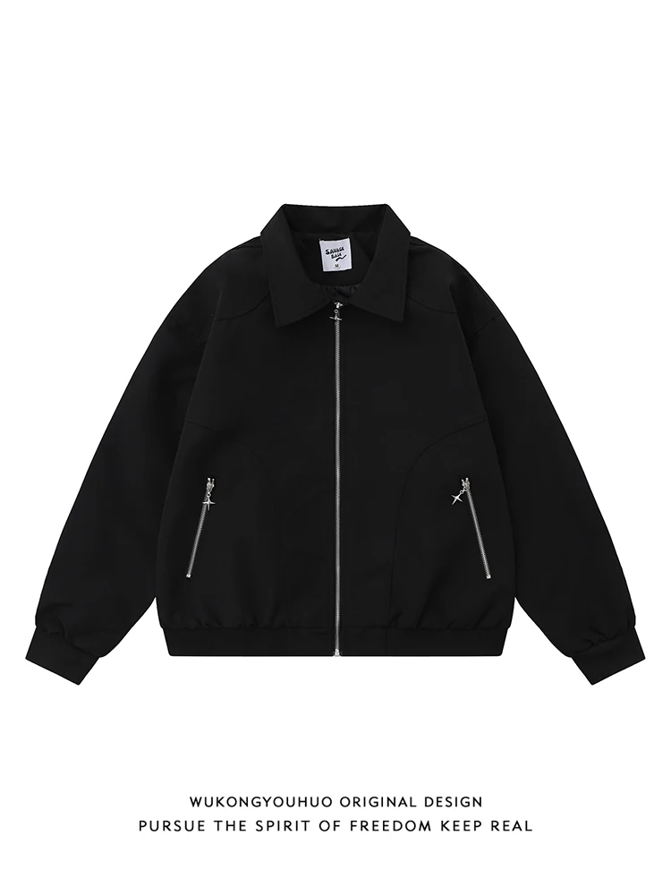 

Модная брендовая однотонная куртка с лацканами American Cleanfit, мужская и женская свободная и универсальная повседневная куртка в стиле ретро