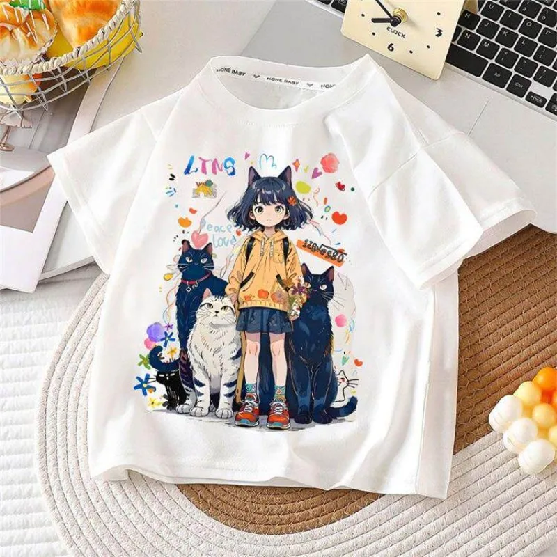 2026 Summer Children's T-shirt Flower Fairy Hand Drawn Printed Parent Child Clothing Pure Cotton Casual Boys and Girls' Top