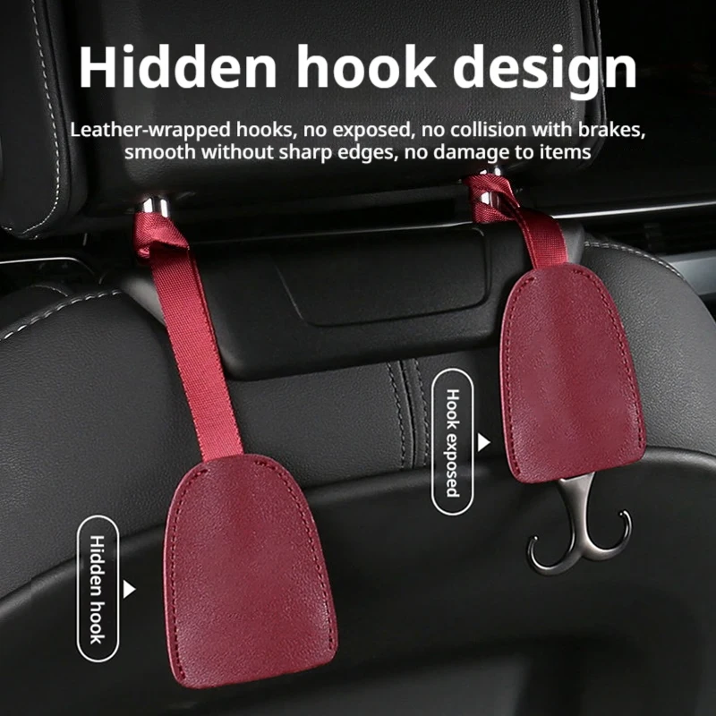 PU Leather Car Headrest Hook Seat Back Hanger Rear Storage Holder Bag Hook Interior Decoration Accessory