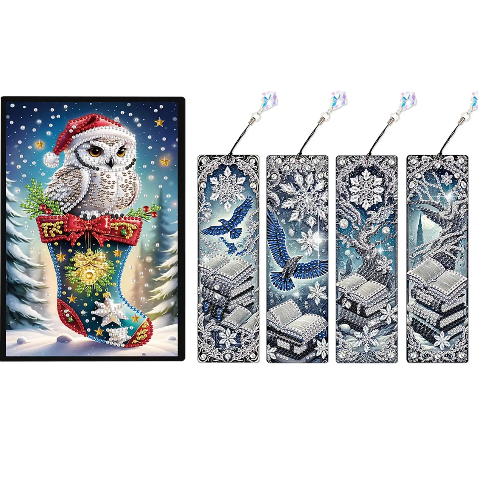 

Christmas Owl A5 Size Diamond Painting Notebook Set with 4Pcs Bookmark Gift