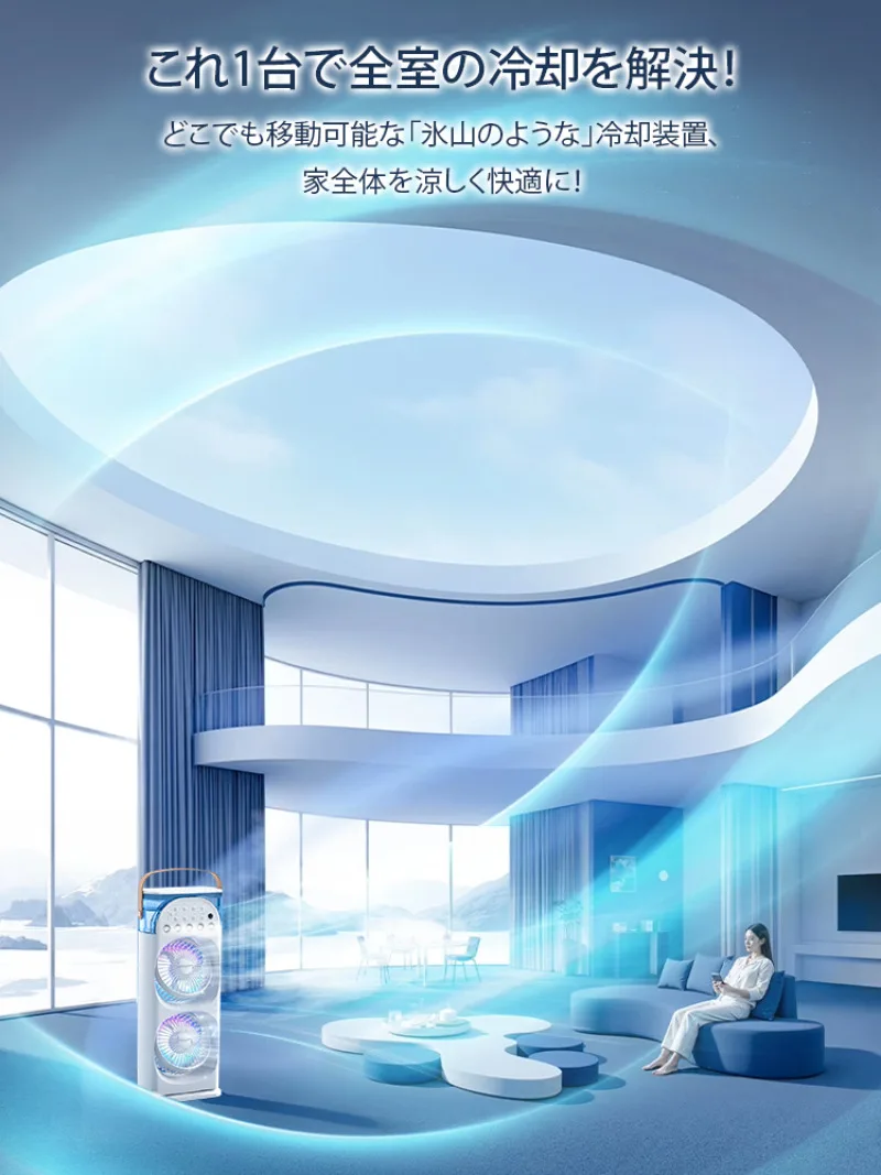 

Household atomization function desktop fan with sevencolor lights and aromatherapy