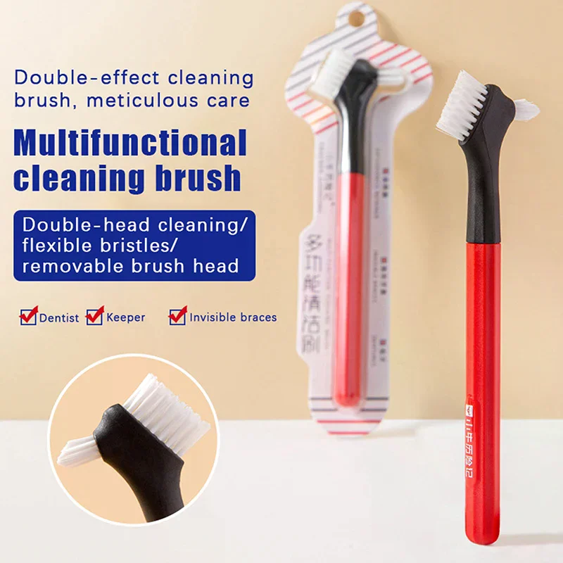 Double Head Denture Cleaning Brush Toothbrushes False Teeth Brush Multi-Layered Bristles Non-Slip Ergonomic Handle Oral Cre