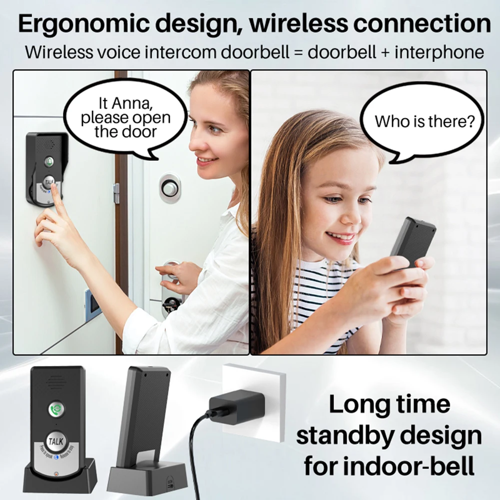 2 Way Voice Intercom Wireless Voice Intercom Doorbell System Unit for Home Hospital Hotel Call Door Chime