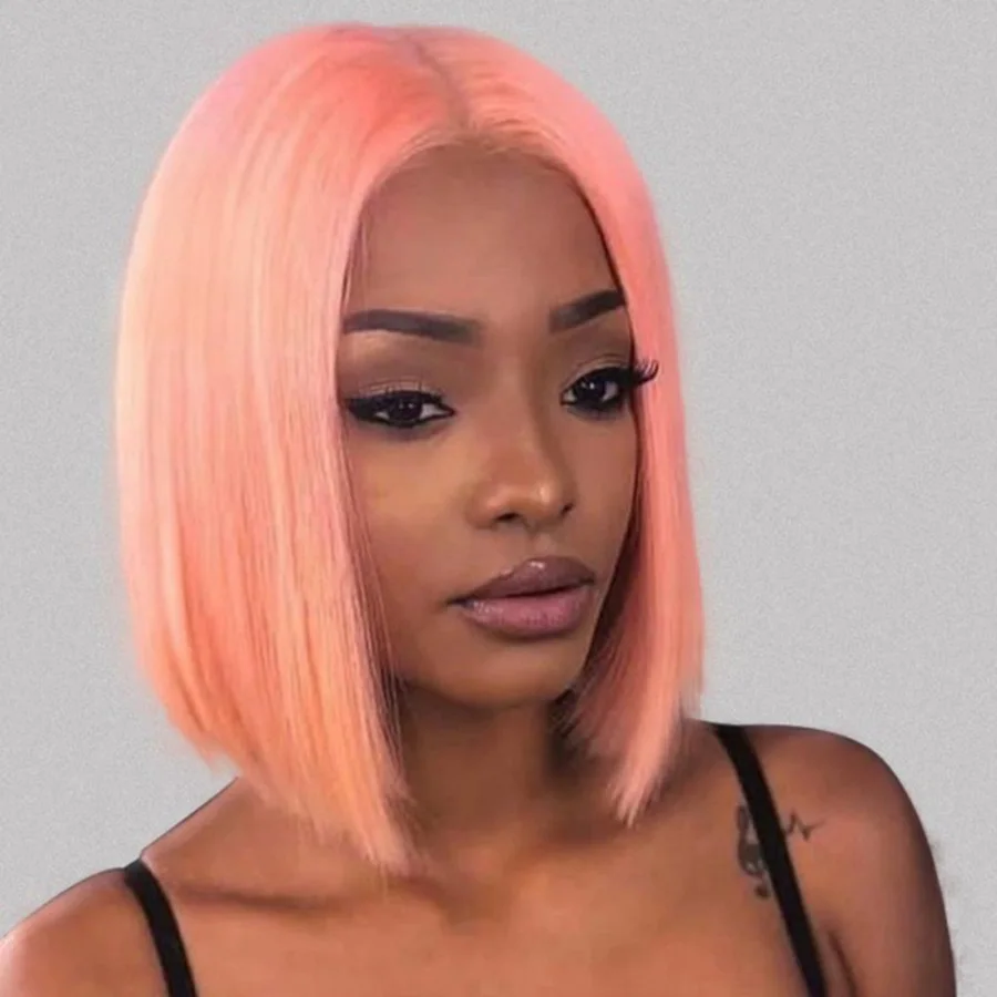 Colored Short Bob Wig Lace Front Wig Grey Pink Straight Human Hair Lace Front Wigs Dark Mint Green13x4 HD Lace Frontal Wigs