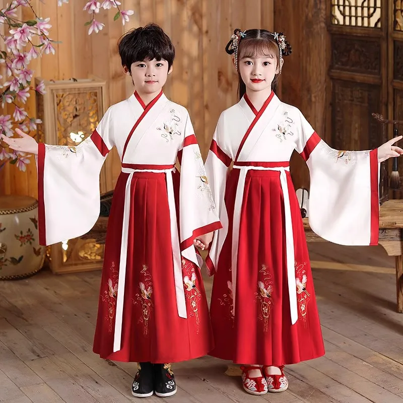 Boys Girl Hanfu Traditional Chinese Style Dress School Clothes Ancient Children's Performance Students Modern Kids clothing