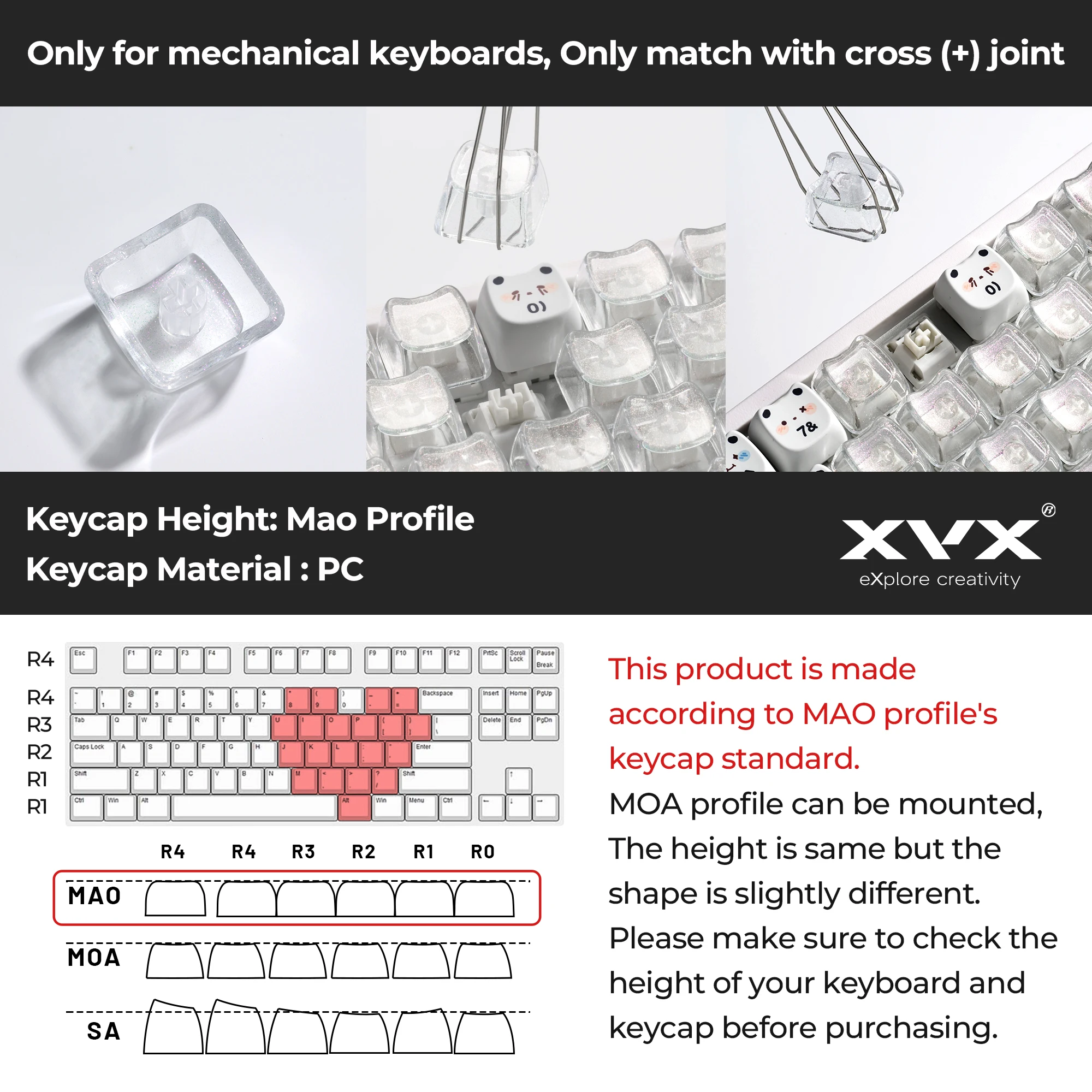 XVX Love Transparent Keycap PC Material MAO Profile 21 Keys Personalize White Keycaps for Girls Mechanical Keyboard