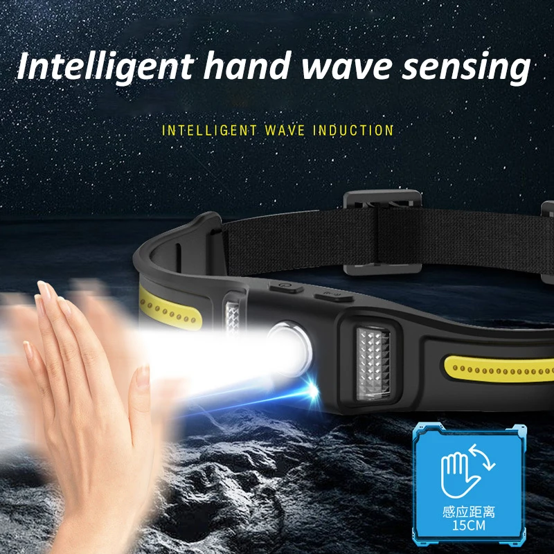 مستشعر حركة ذكي كشافات أمامية خفيفة الوزن LED + COB مصباح أمامي USB قابل لإعادة الشحن مصباح أمامي مقاوم للماء