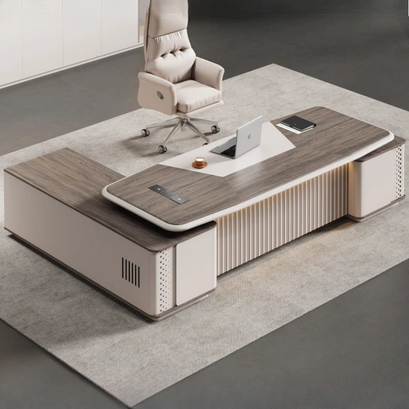 مكتب مكتب فاخر خفيف، عمل دراسي حديث، مكتب كمبيوتر كبير للتخزين مع أدراج، طاولة محطة عمل #2