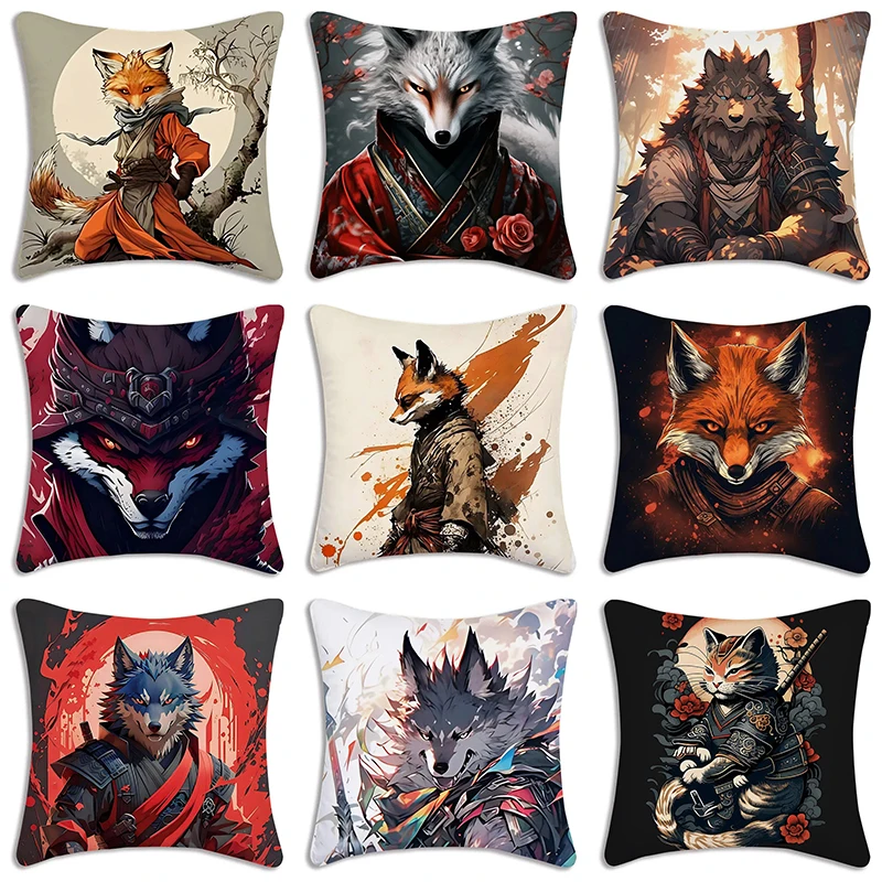 Fox Pattern Pillowcase Square Car Sofa Office Cushion Pillowcase