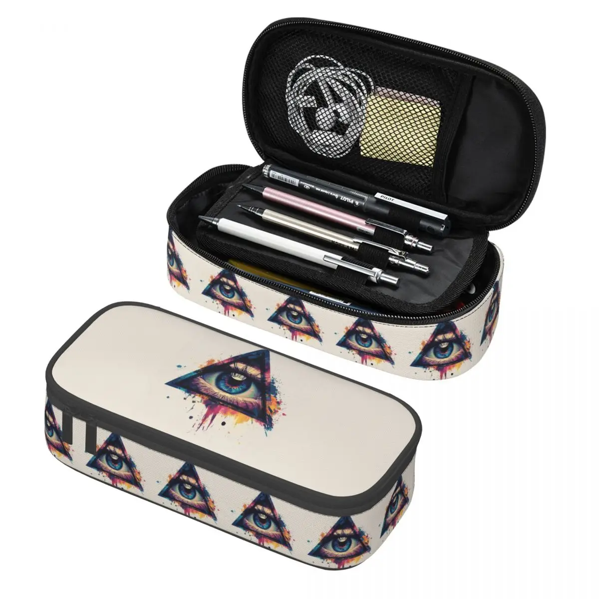 Triangular Eyes Graffiti Pencil Case Pen Holder Storage Stationery Supplies Large Capacity Pen Box Pencil Bag for Students