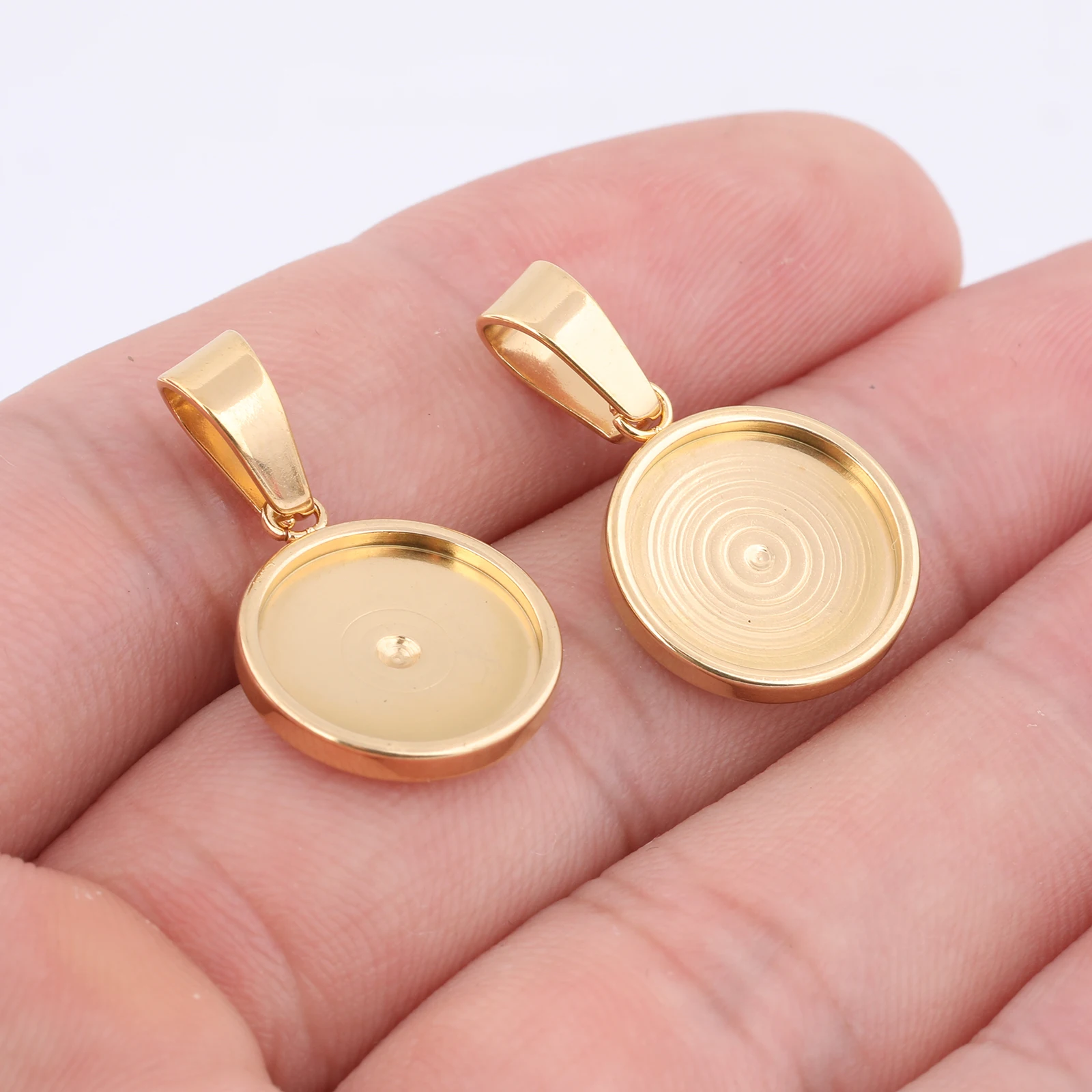 10pcs Stainless Steel Gold Plated Fit 12mm Cabochon Base Setting Trays Diy Bezel Pendant Blanks For Jewelry Making Supplies