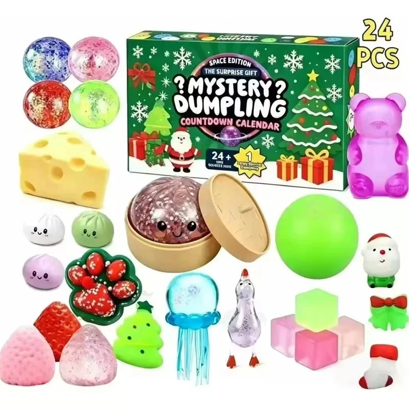 2026 Christmas Dumpling Squishy Advent Calendar 24Pcs Christmas Countdown Surprise Squishies Gifts Anxiety Relief Decompression
