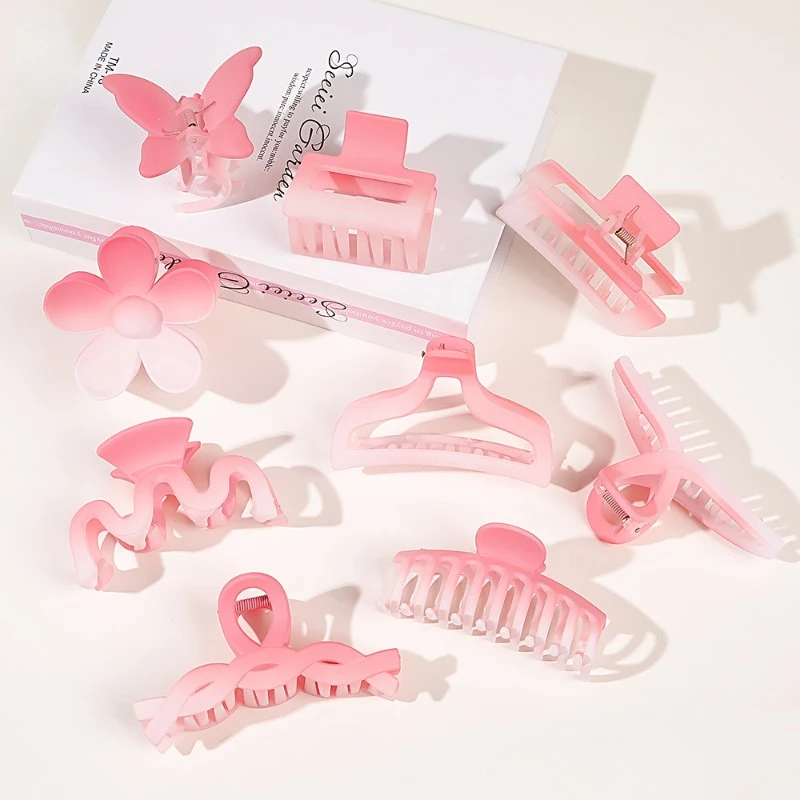 1pcs Gradient Pink Hair Clip Sweet Frosted Hair Claw for Women Shark Clip Updo Fashion Simple New Headwear Daily Decor