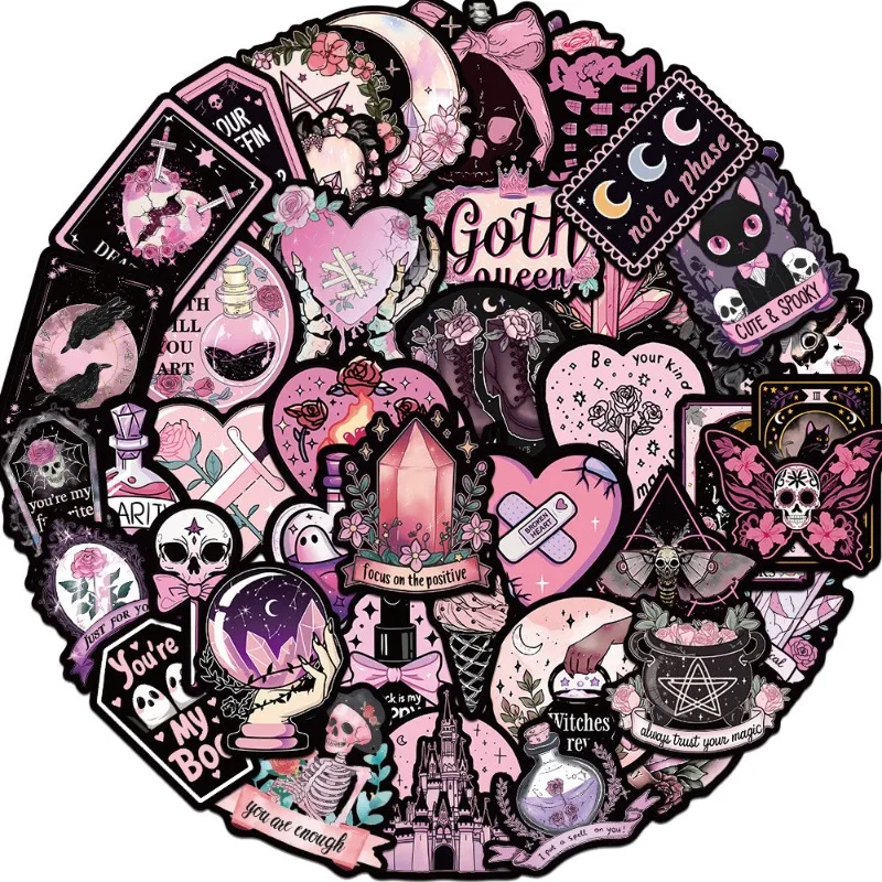 AliExpress NONE 50PCS Pink and Black Gothic Waterproof Graffiti Stickers for Helmet Bicycle Hand Account Pencil Case Decals Papery Pop Store