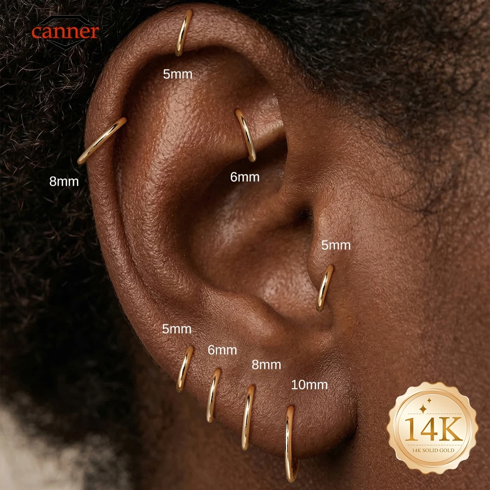 

CANNER 1PC 14K Solid Gold Titanium Hypoallergenic 5/6/8/10mm Classic Hoop Earring For Women Men Earring Jewelry Party Gift New