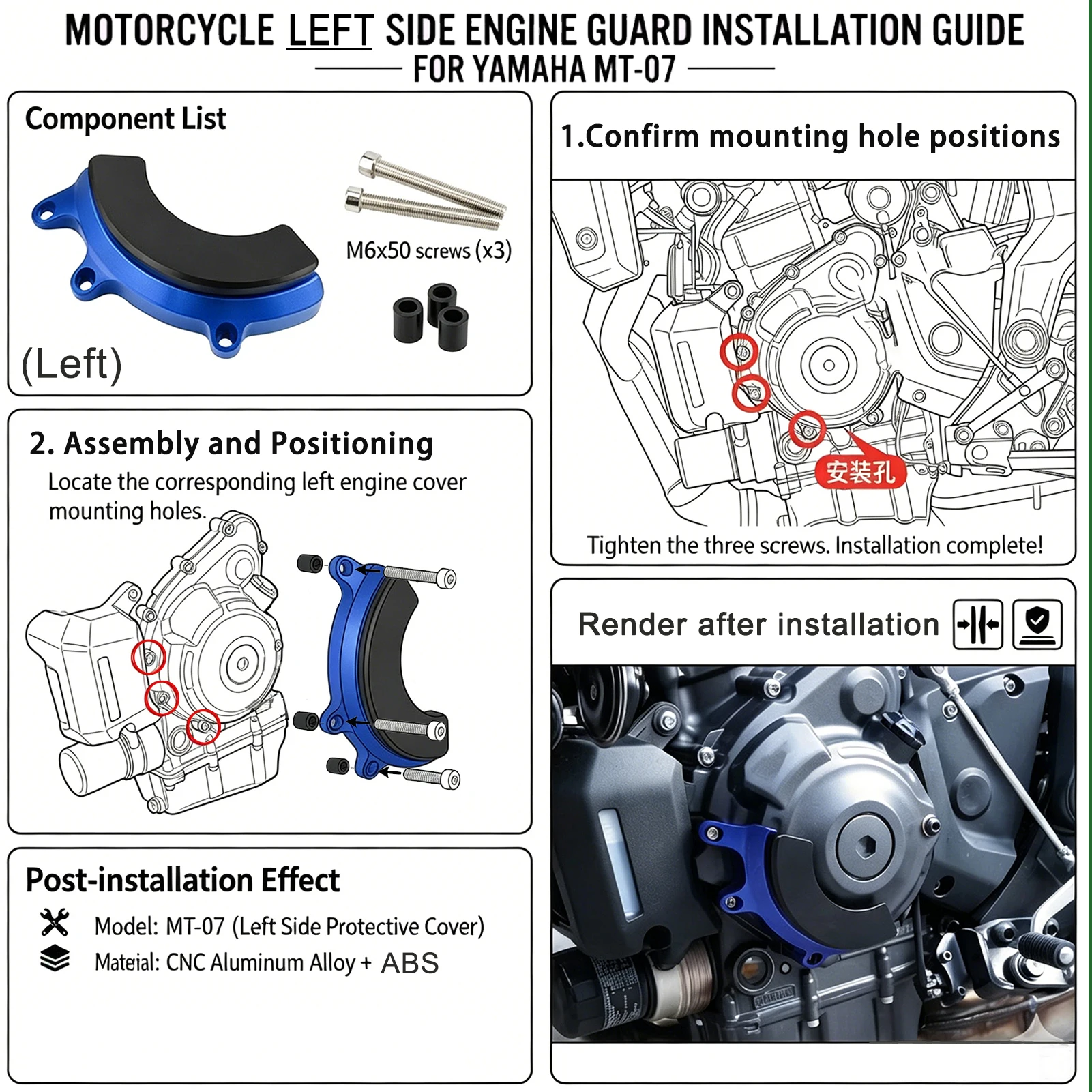 Für Yamaha MT-07 MT07 MT 07 2025 2026 CNC Motorrad Motor Schutz Abdeckung Anti-drop Schutz Fallen Schutz MT07 zubehör – Detail 1