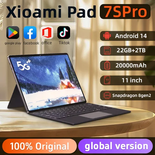 2025 New7S Pro 오리지널 글로벌 에디션 태블릿 PC 패드, 스냅드래곤 8gen2 HD, 4K, 22GB + 2TB, 안드로이드 14, 5G 태블릿, 듀얼 SIM 와이파이 