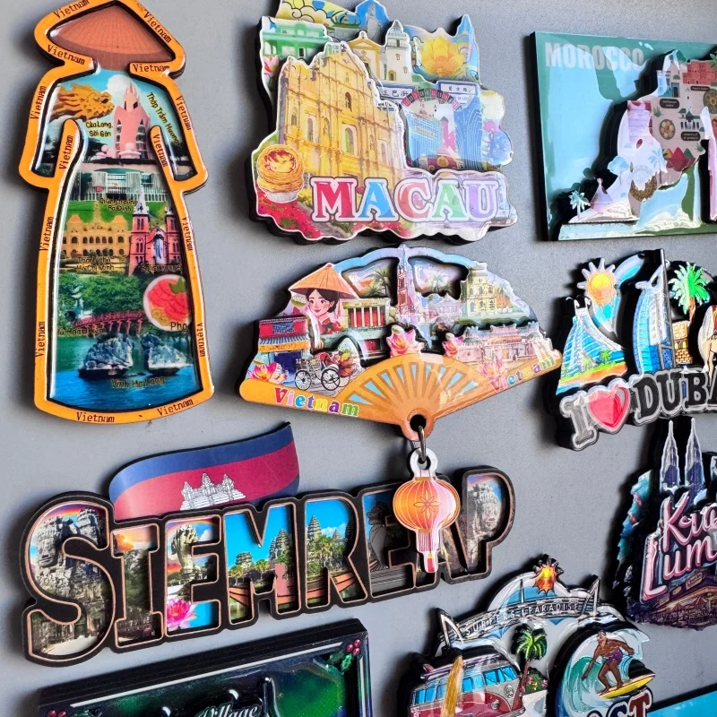 Wooden Fridge Magnets Vietnam Cambodia Dubai Mauritius Finland Bali Australia Spain Iceland Malaysia Maldives Punta Cana Japan