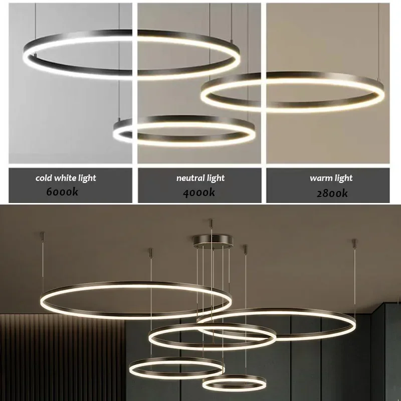 2024 Modern Led Crysta Chandelier Home Lighting Brushed Rings Ceiling Mounted Pendant Lighting Hanging Lamp Gold&Coffee Color