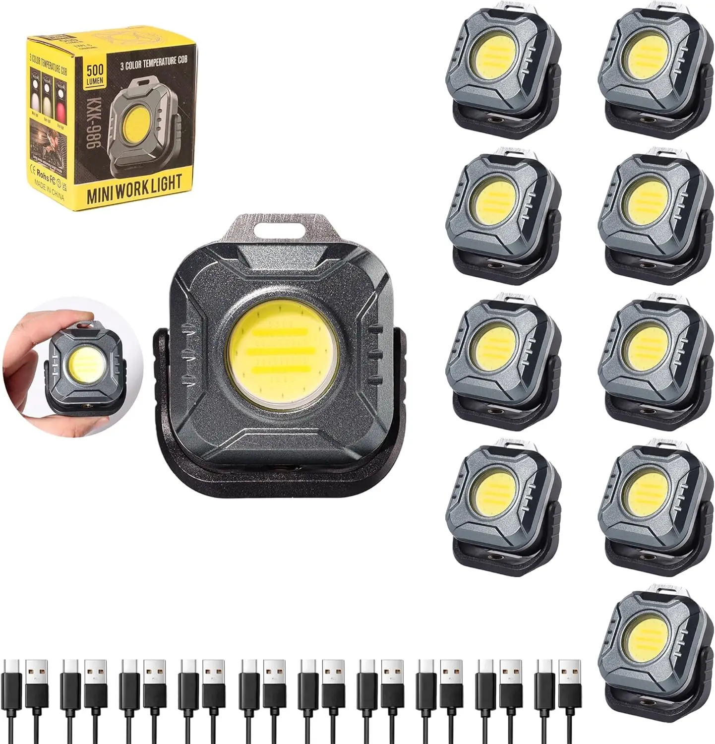 

10 Pack Rechargeable Magnetic LED Work Light, 500 Lumens, 1200mAh for Car Repair and Emergency Use