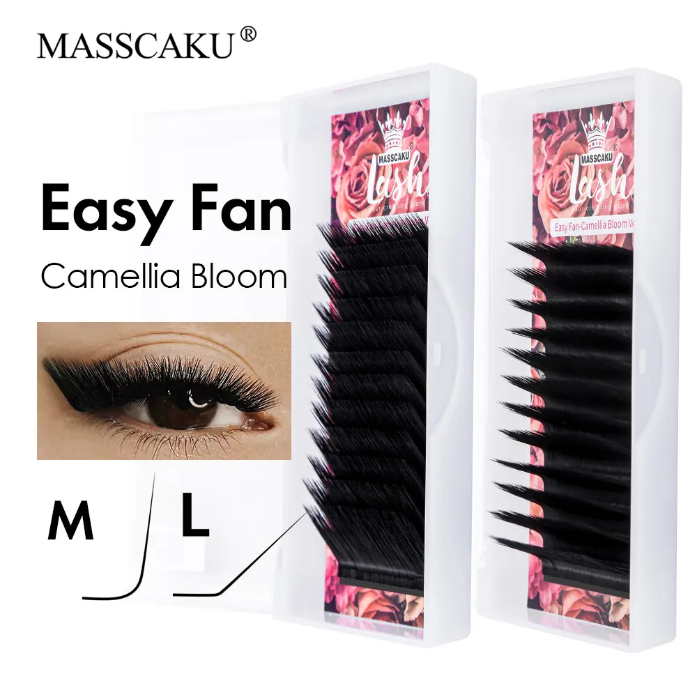 

MASSCAKU Camellia 1 Second Blooming Eyelash Extension Mixed Length Strait Bottom Easy to Apply Long Lasting Individual Eyelashes