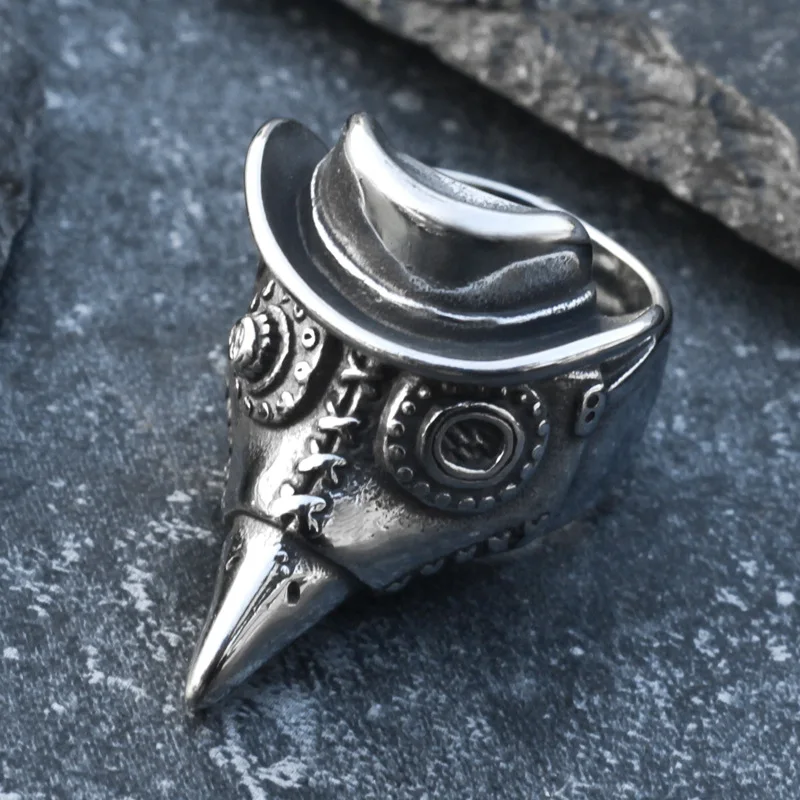 Vintage Beak Mask Model Opening Ring for Men Women Personality Plague Doctor Metal Finger Rings Punk Gothic Party Jewelry Gift