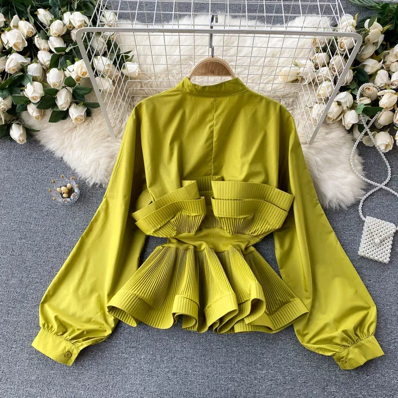 White Blouse For Women One Size Elegant O Neck Long Sleeve Butterfly Waist Tierred Womens Tops And Blouses 2024 Spring New Shirt