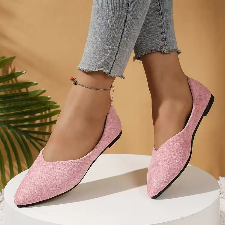 Damen Spitzschuh Samt Flache Schuhe Frühling Herbst Mode Große Größe Slip-On Bean Bean Schuhe Niedriger Absatz Bequem Lässig – Detail 7