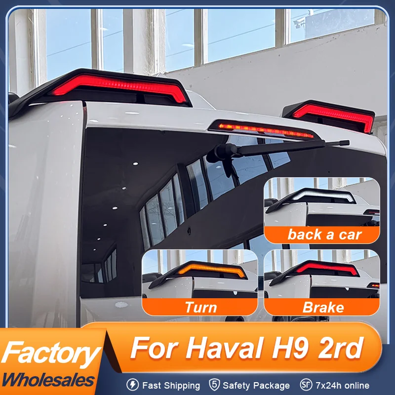 

For Great Wall Haval H9 2nd 2024 25 26 Rear Roof Trunk Lid Car Spoiler Wing Flowing Lamp Style Exterior Upgrade Accessories