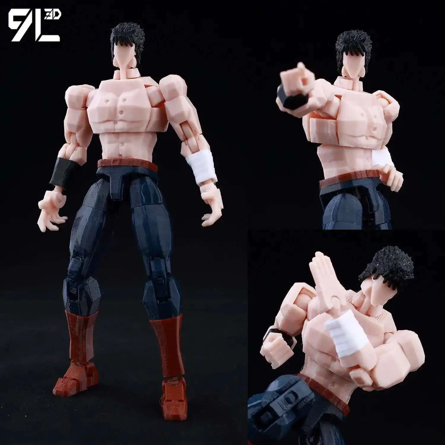 

9L3D Printed Lucky Dummy 13 Shirtless Kenshiro Action Figure,Multi-Jointed Poseable Anime Model,Fist of the North Star