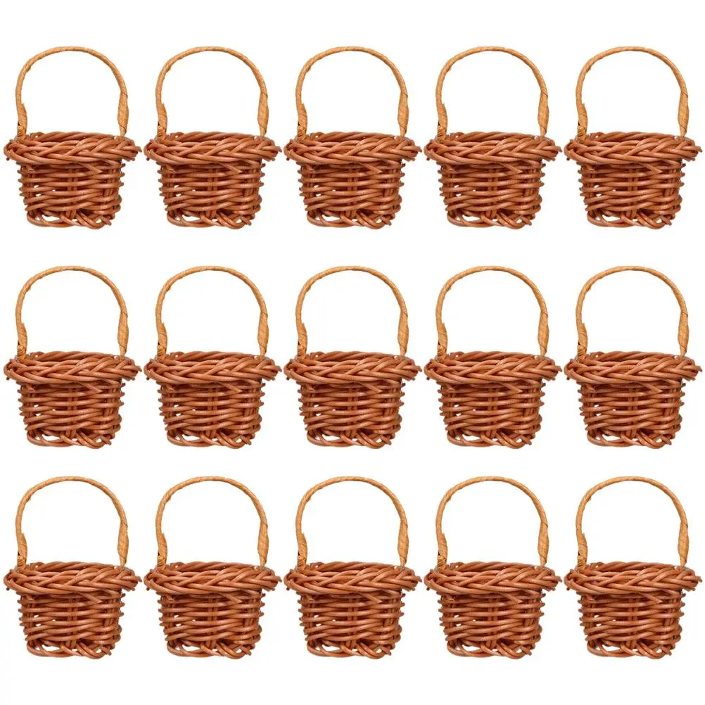 15 Pcs Seaweed Rattan Shopping Basket Picnic Bushel Plastic Baskets Mini Woven Flower