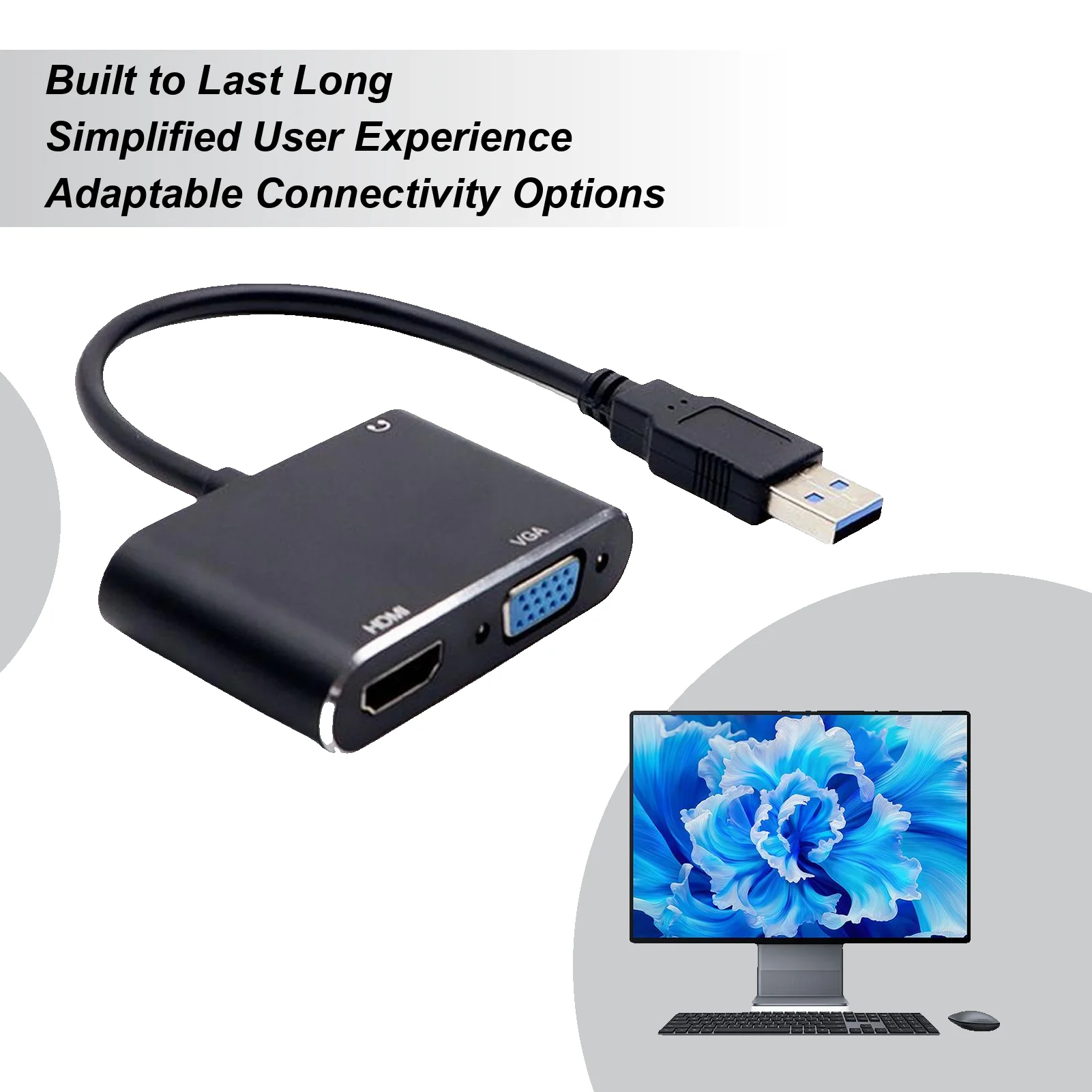 USB 3.0 To HD Adapter HD To USB Adapter for Monitor 1920X1080 Signal Transmission Plug-And-Play for Home Desktop Laptop Computer