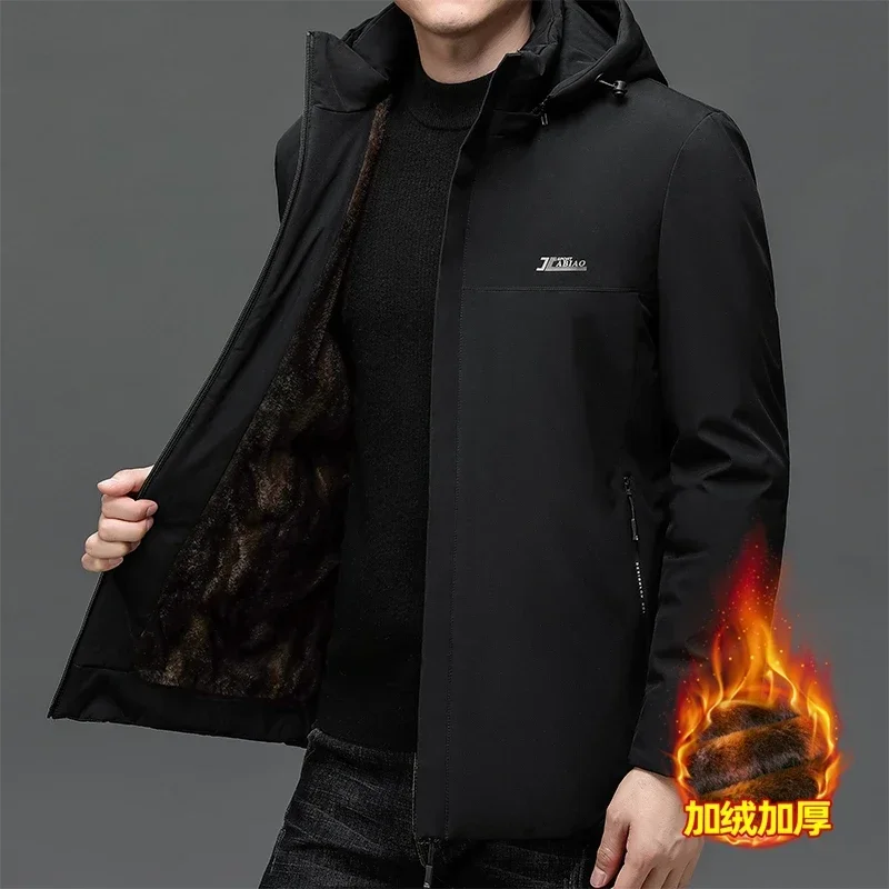 

Теплые флисовые осенне-зимние куртки с капюшоном, деловое офисное пальто, повседневная мужская зимняя куртка, однотонная роскошная верхняя одежда для мужчин