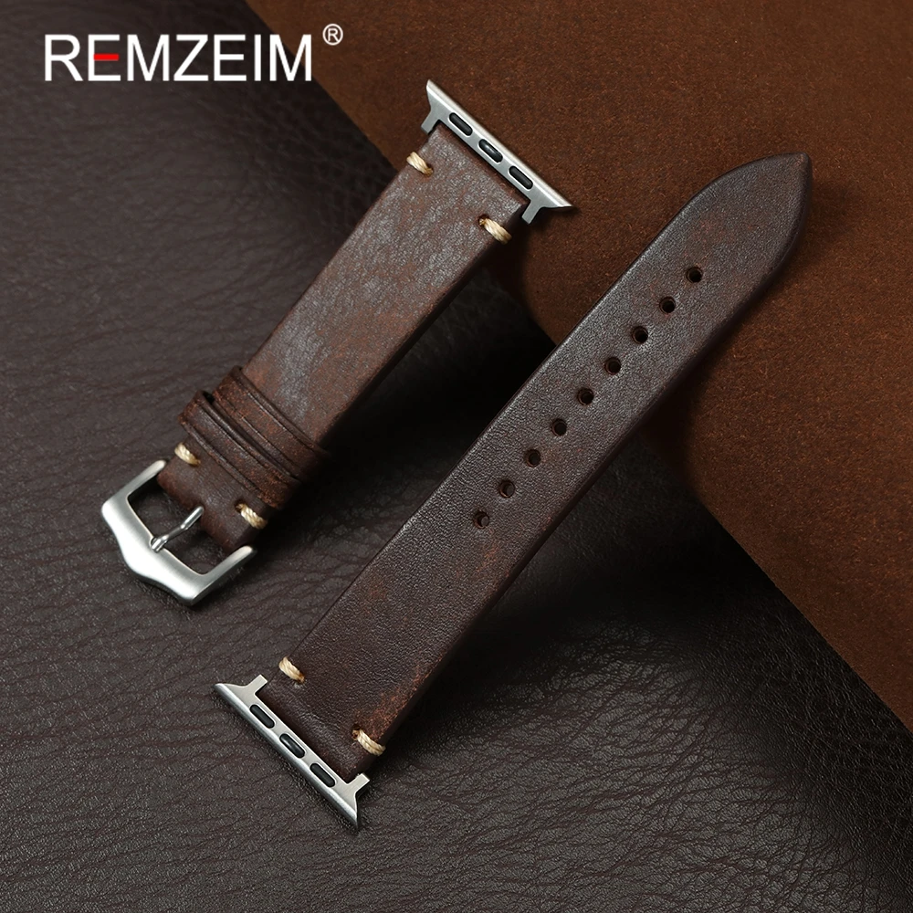 Obere Schicht Rindsleder-Uhrenarmband für Apple Watch 38/40/41/42/44/45/46/49 mm Echtleder-Retro-Armbänder für IWatch 1–10 Ultra SE 2