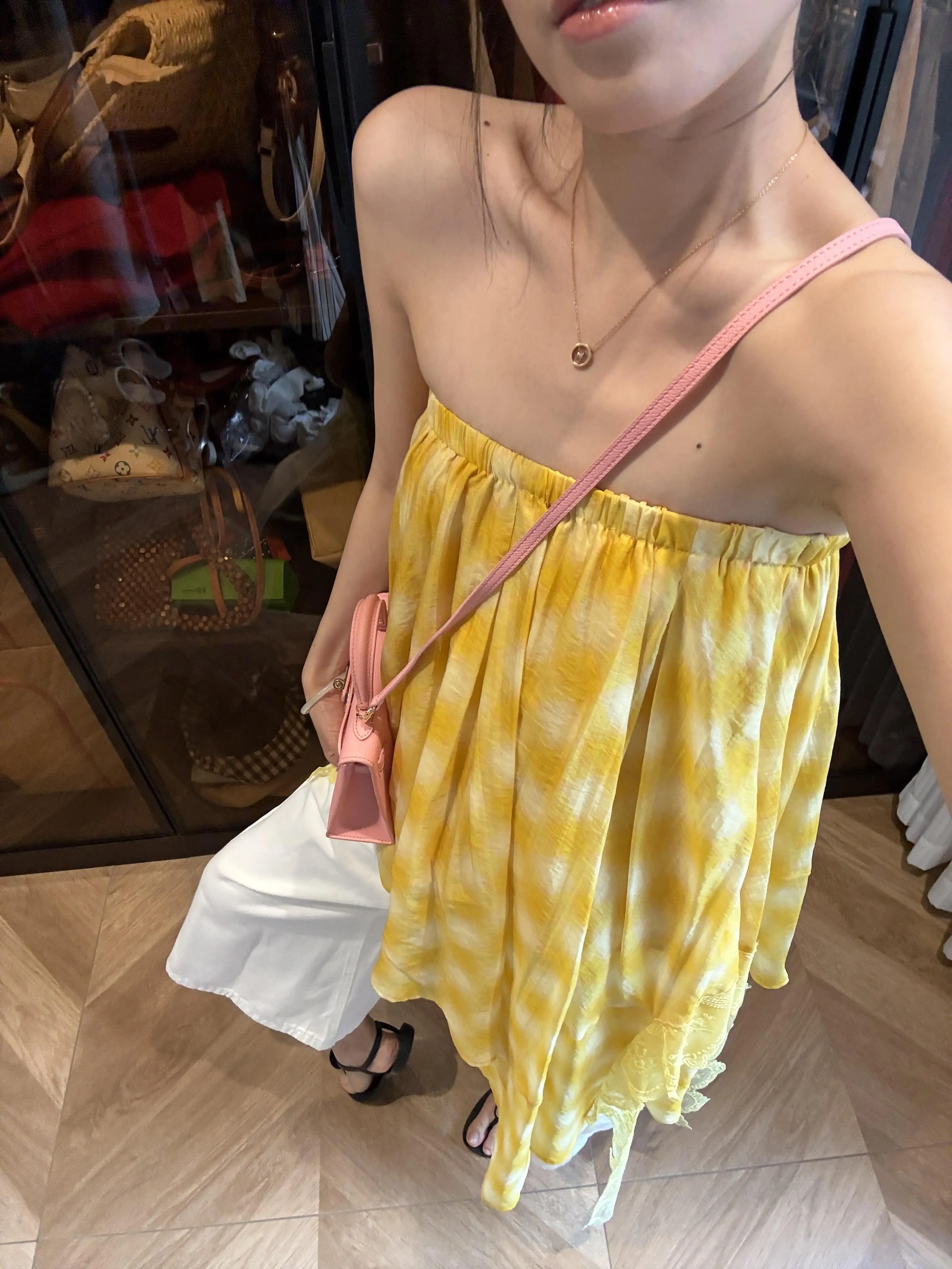Stunning Yellow Lace Splice Asymmetrical Midi Skirt Women's Summer New Style Versatile Commute Casual mid Waist Elastic Fabric