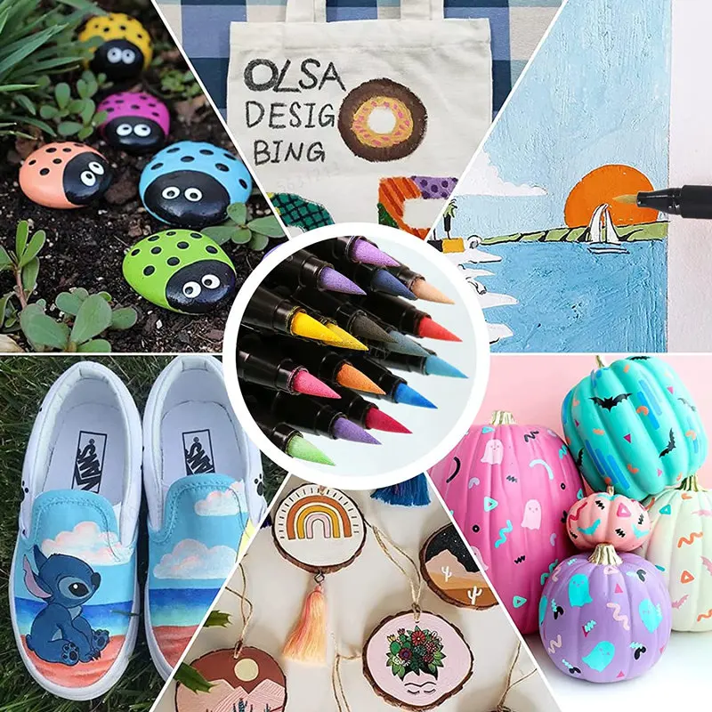 مجموعة علامات طلاء أكريليك بلونين للرسم الصخري ، أقلام فرشاة ناعمة ، Nib مزدوج ، خط ، حروف فرشاة ، بيض عيد الفصح ، 84 لونًا #6