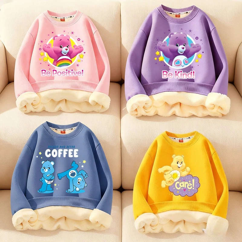 Care Bears – sweat-shirt à col rond en laine pour enfants, garçon et fille, pull à capuche avec dessin animé, veste chaude et épaisse, vêtements d'hiver, cadeau