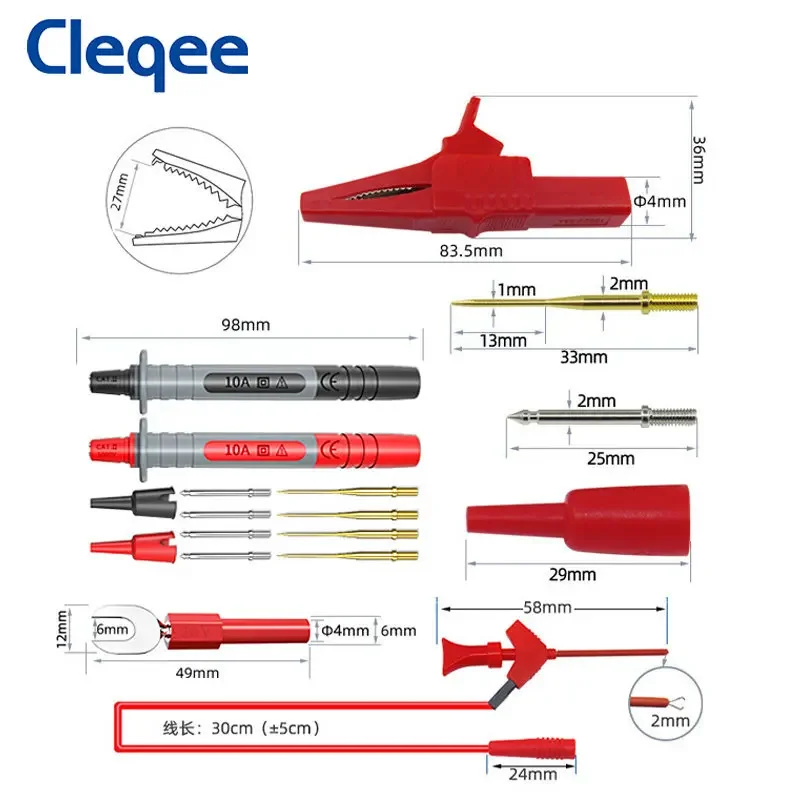 Cleqee P1300F 28PCS Professional Multimeter Test Lead Kit 4mm Banana Plug Wire Quick IC Test Hook Alligator Clip Electronic Tool