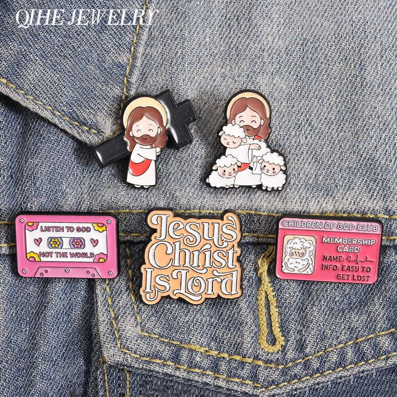 Pins de esmalte de la fe cristiana en Jesús: El Señor es mi pastor, Jesús Cristo es el Señor. Broche de cruz, insignia para bolso, joyería, regalo para creyentes.