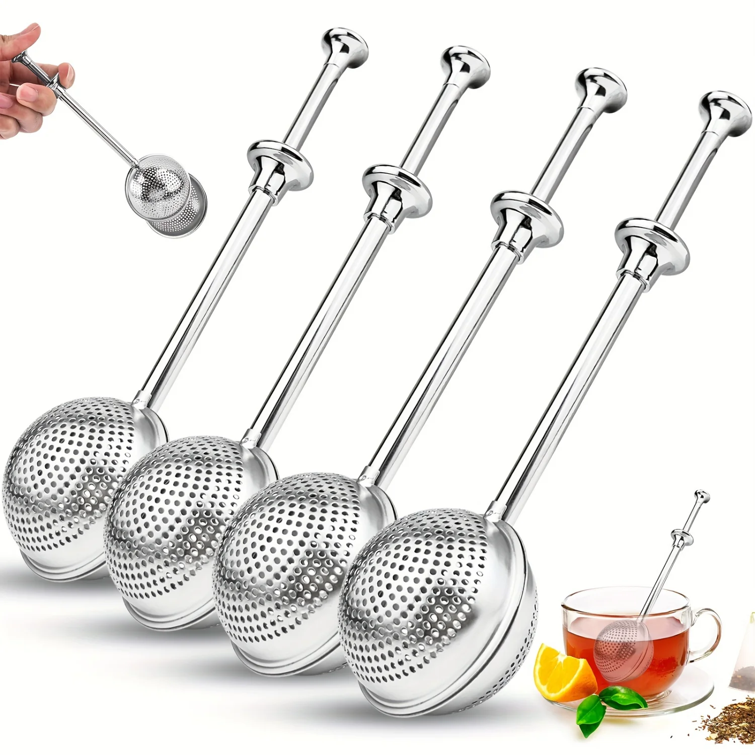 Premium Stainless Steel Tea Strainer Set - Effortless Press Filter, Tea Clip Infuser, Water-Tight Ball - Essential Tea Accessori